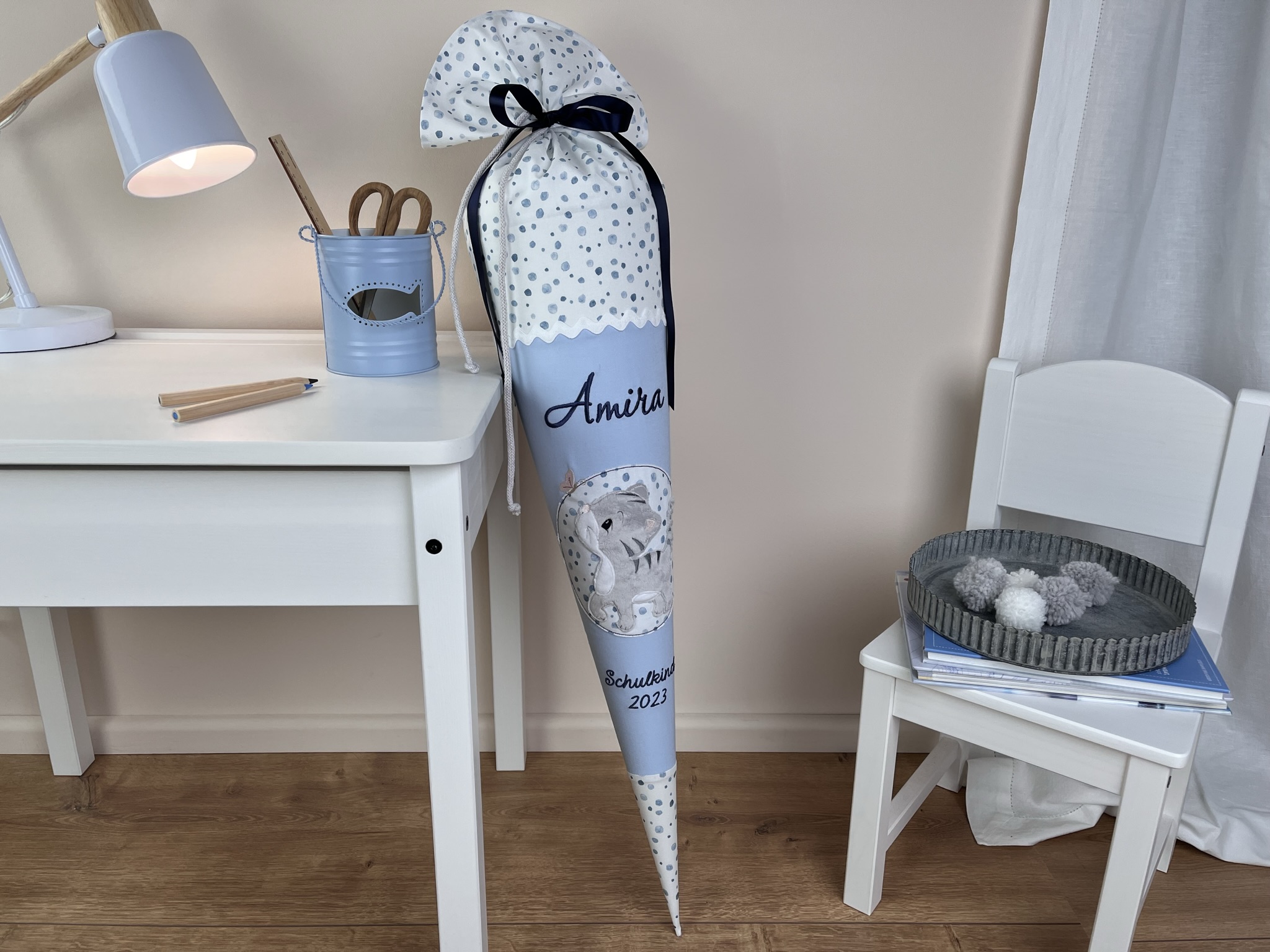 Schultüte Katze hellblau