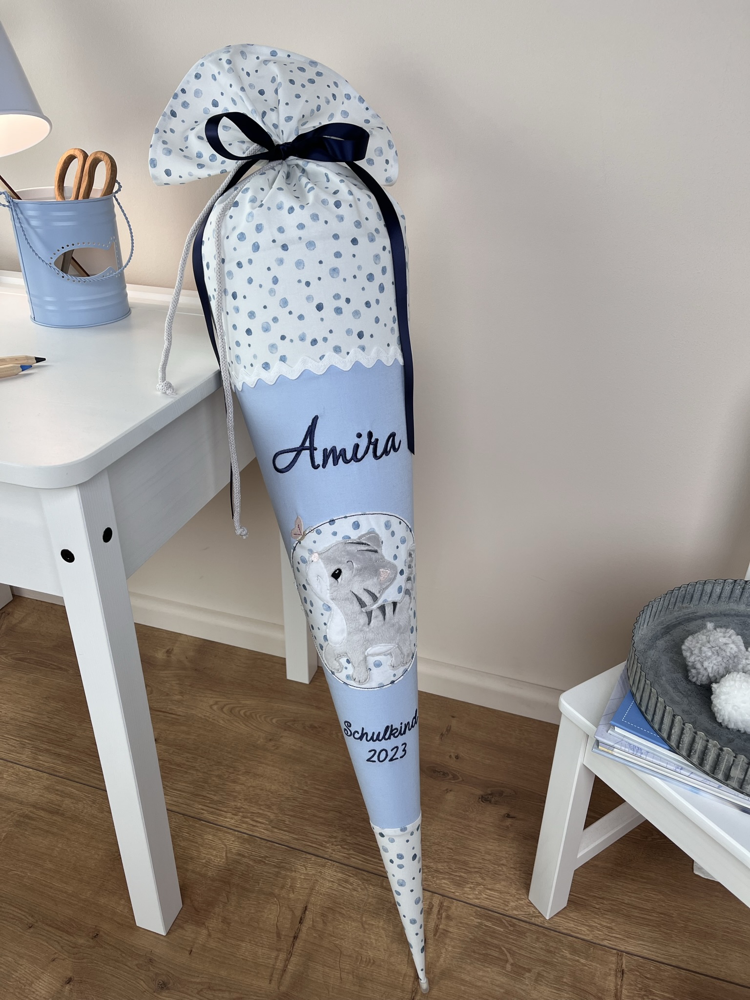 Schultüte Katze hellblau