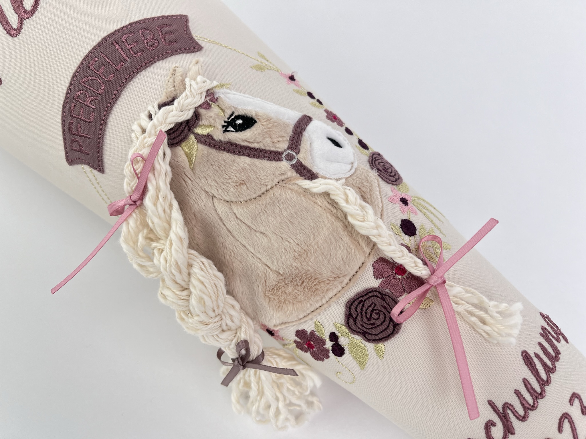 Schultüte Pferdeliebe Blümchen creme