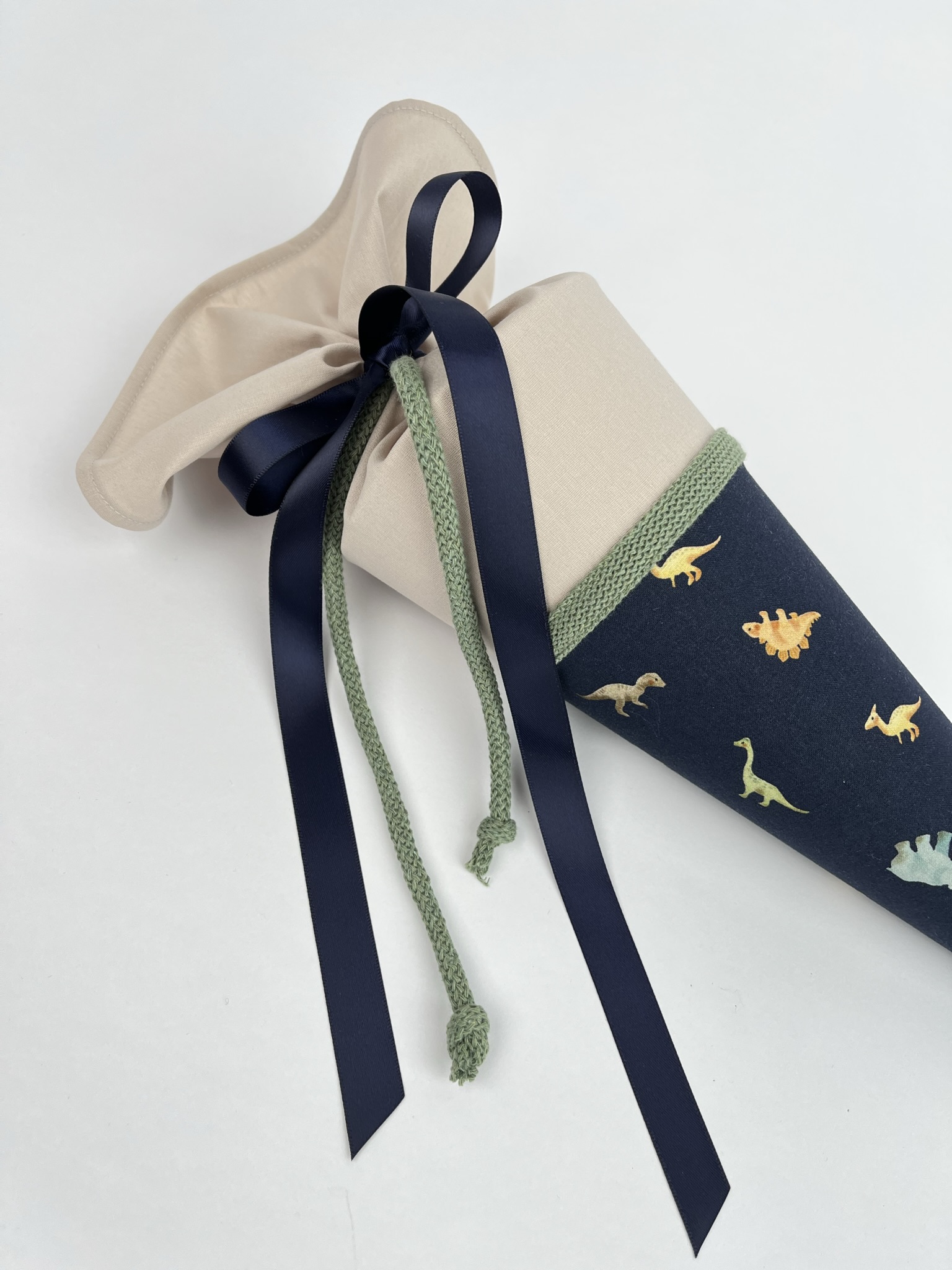 Geschwistertüte Kindergartentüte Dino beige
