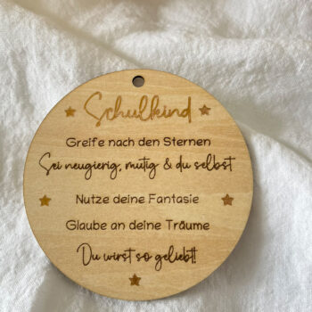 Holz Anhänger - Schulkind - Sprüche – Lasergravur Gold Geschenk