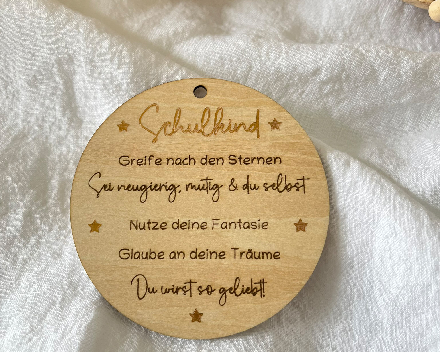 Holz Anhänger - Schulkind - Sprüche – Lasergravur Gold Geschenk