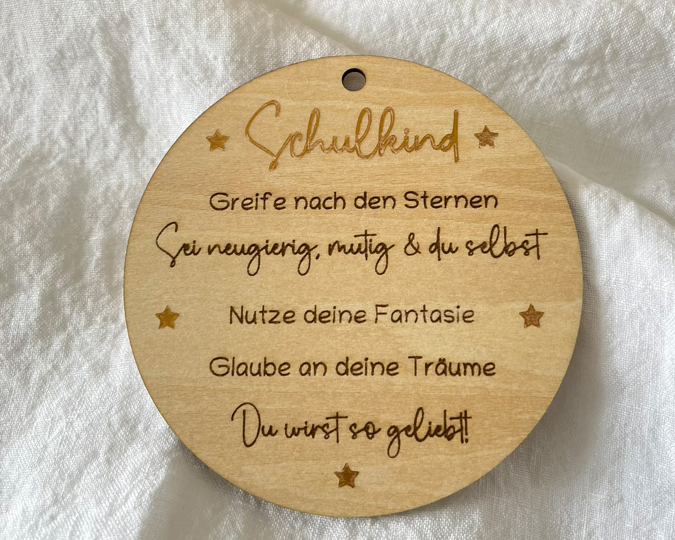 Holz Anhänger - Schulkind - Sprüche – Lasergravur Gold Geschenk