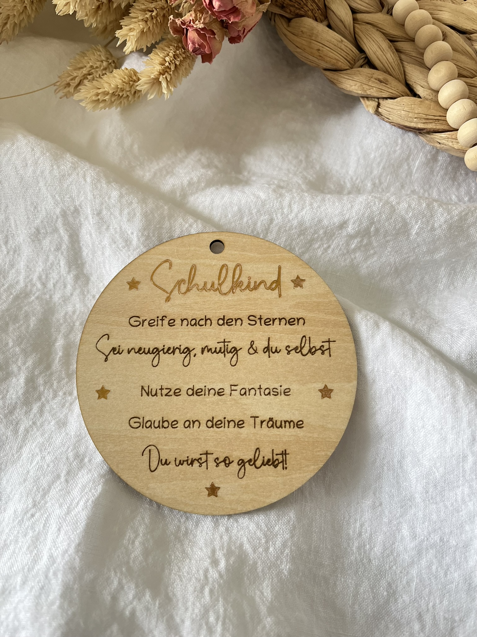 Holz Anhänger - Schulkind - Sprüche – Lasergravur Gold Geschenk