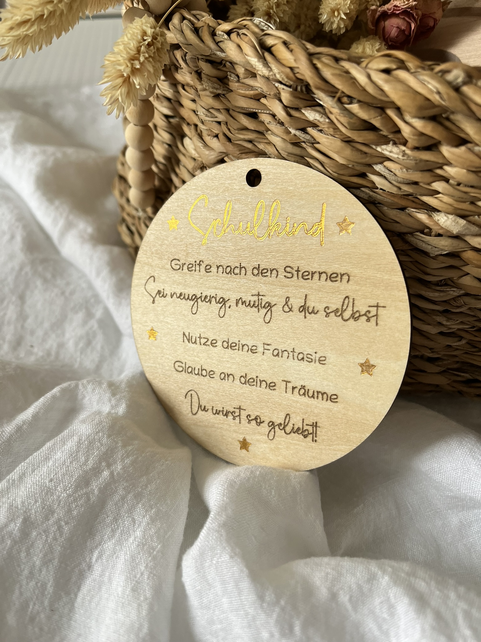 Holz Anhänger - Schulkind - Sprüche – Lasergravur Gold Geschenk