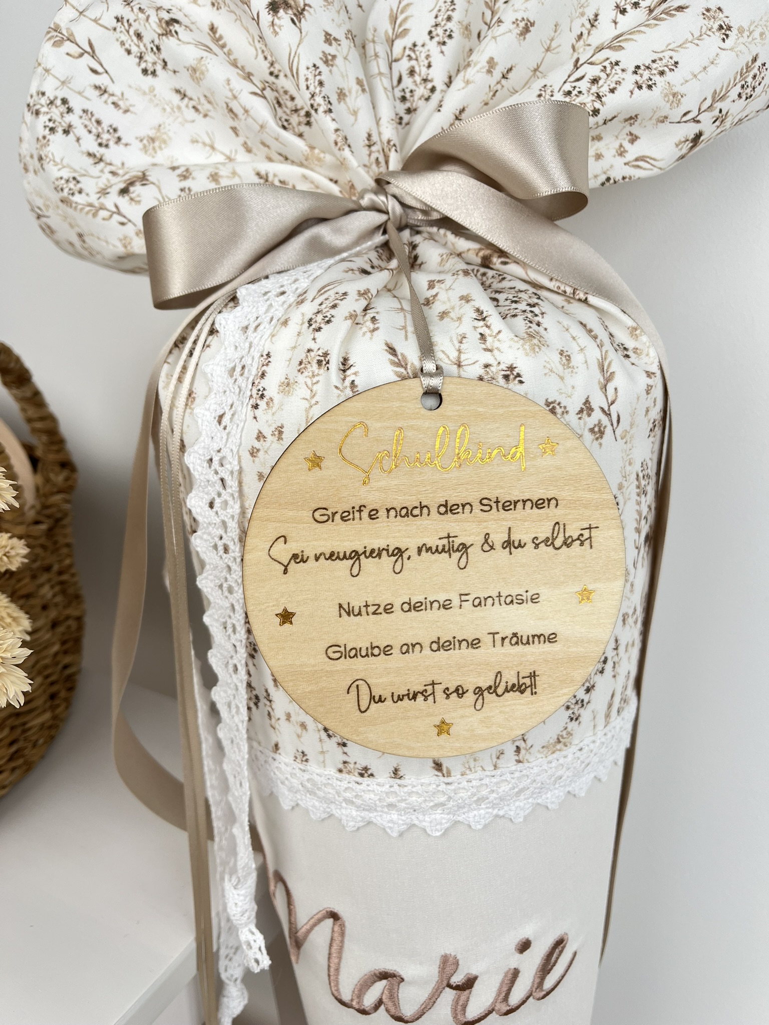 Holz Anhänger - Schulkind - Sprüche – Lasergravur Gold Geschenk