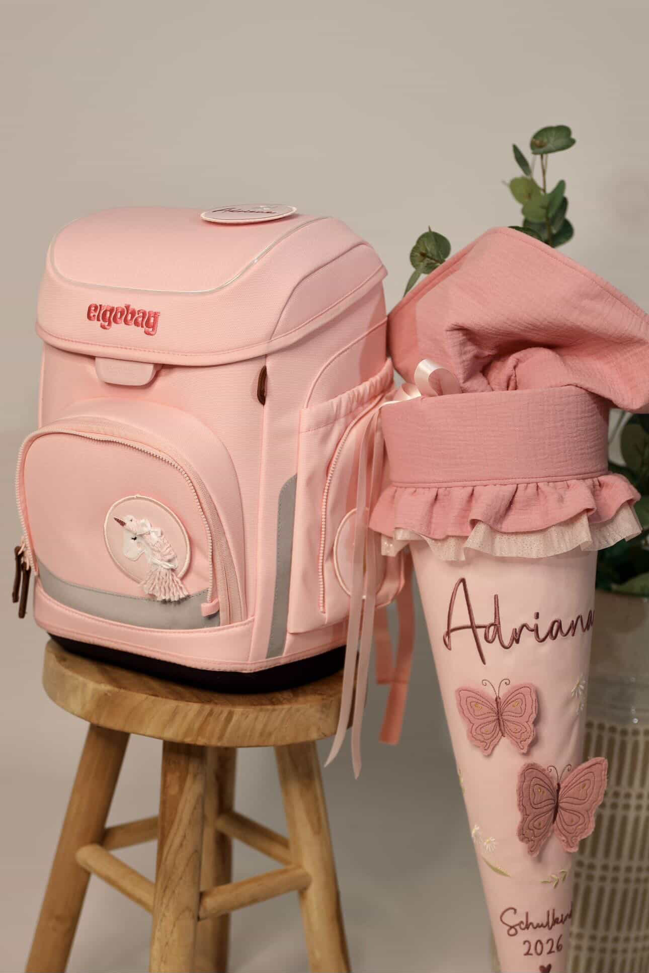 Schultüte Schmetterlinge Rosa Apricot Musselin – personalisiert