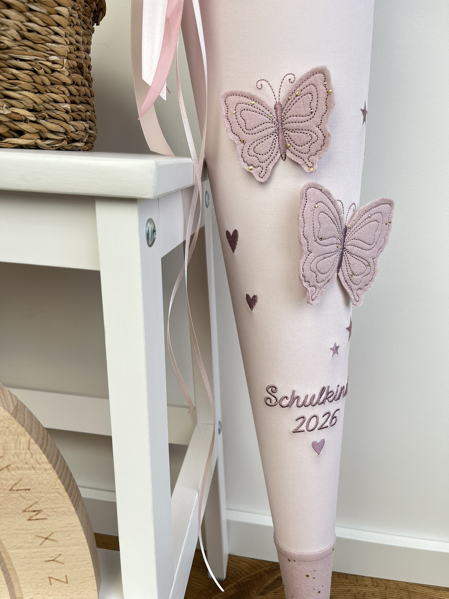Schultüte Schmetterling Rosa Musselin – personalisiert