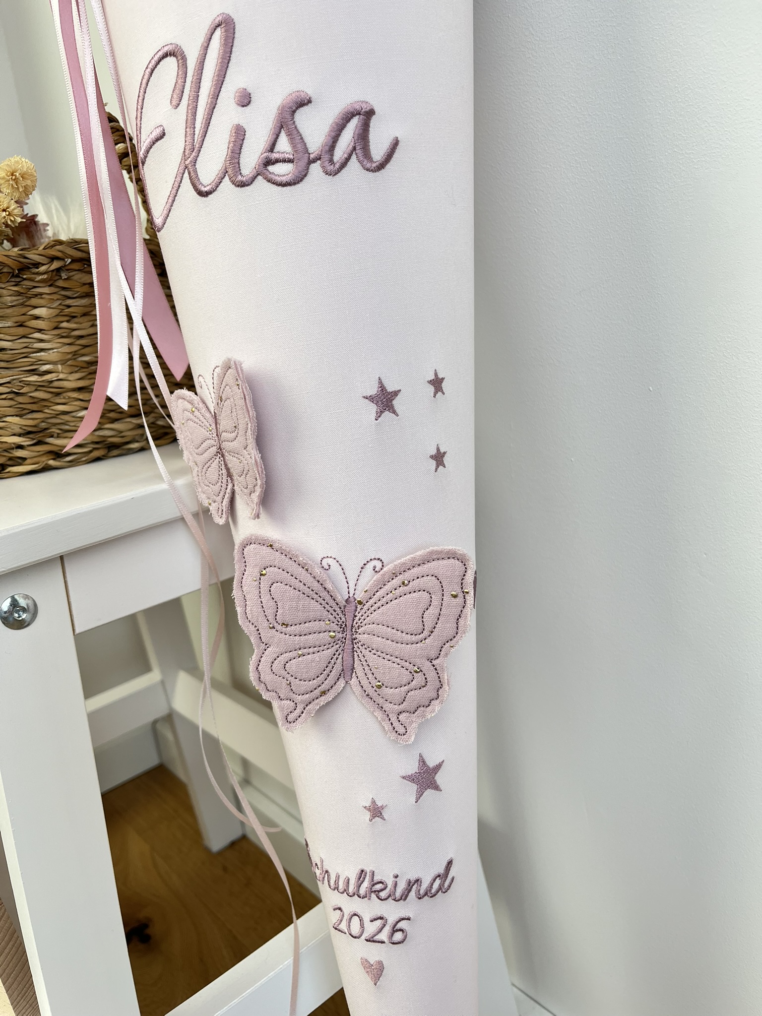 Schultüte Schmetterling Rosa Musselin – personalisiert