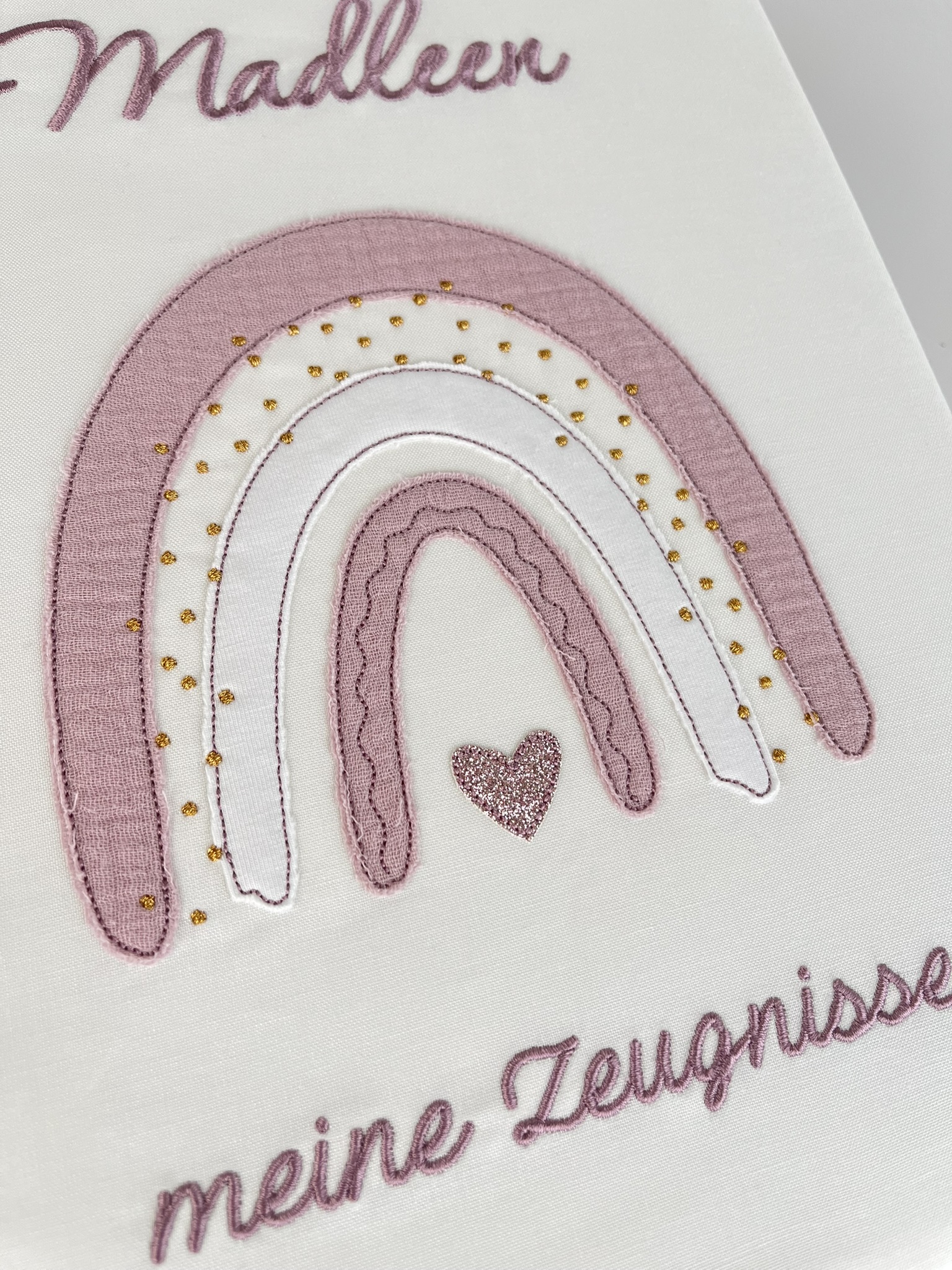 Zeugnismappe Regenbogen Rosa aus Stoff